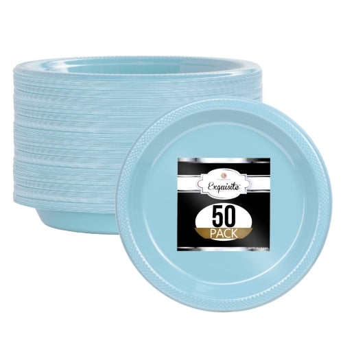 10 In. Light Blue Plastic Plates - 50 ct.