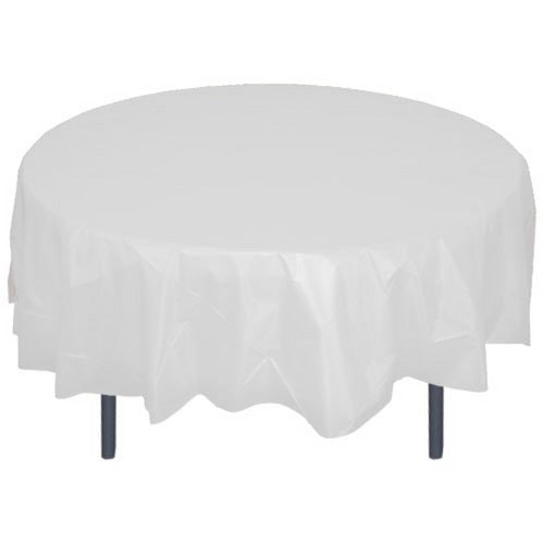 White Plastic Tablecover 84" Round Case Of 96