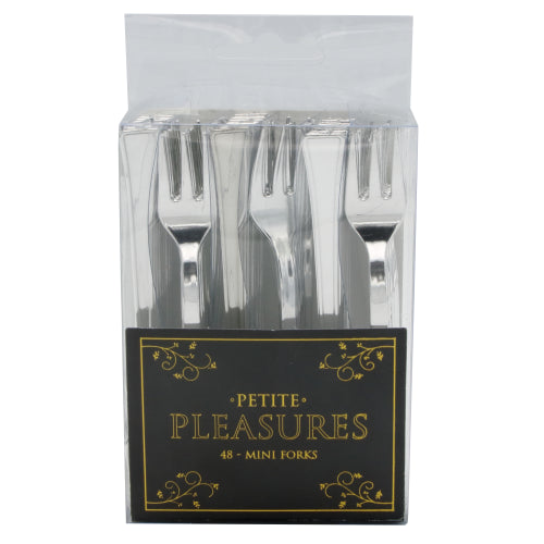 Case of 48 - Exquisite Classic Silver Plastic Tasting Forks - 48 ct.