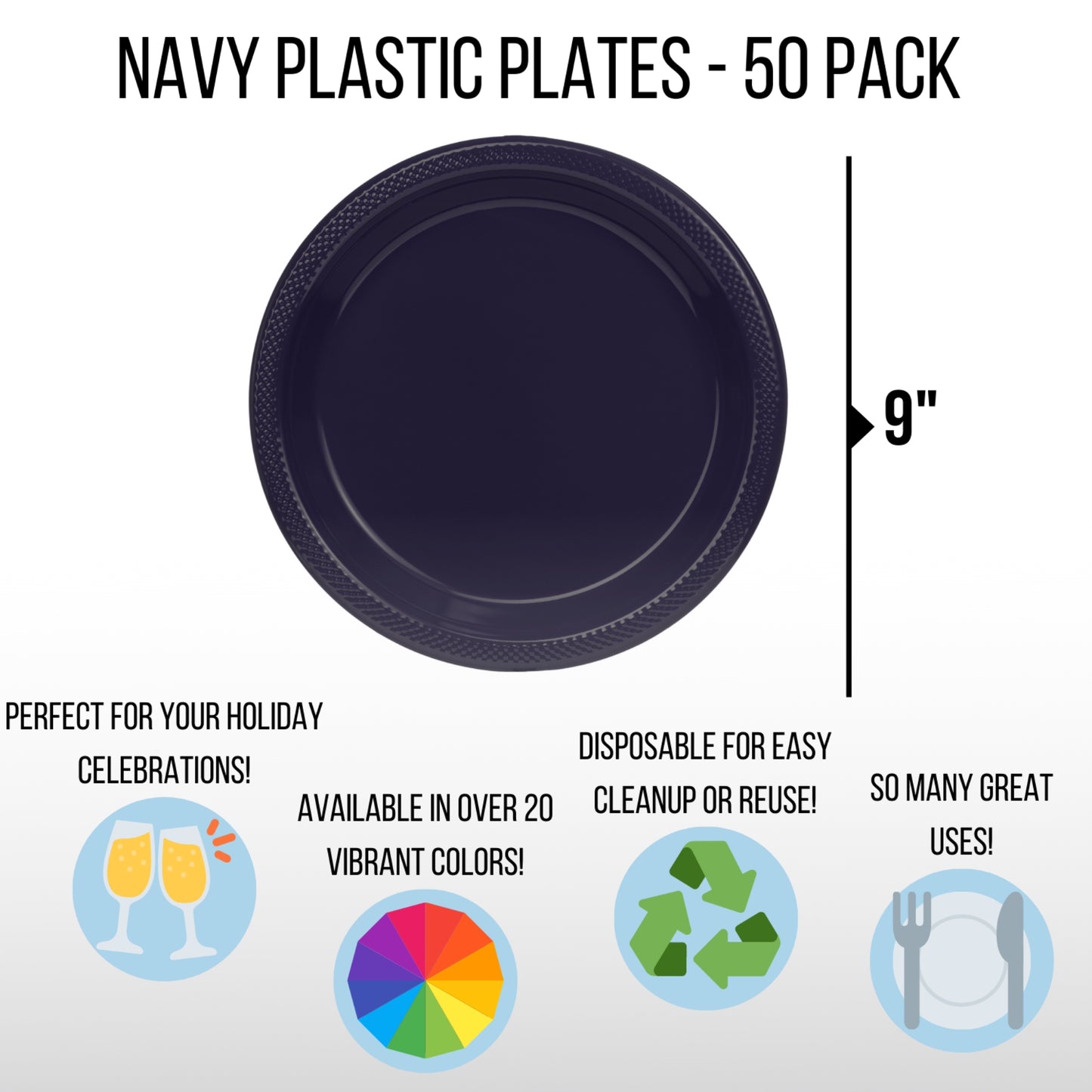 9 In. Navy Plastic Plates - 50 Ct.
