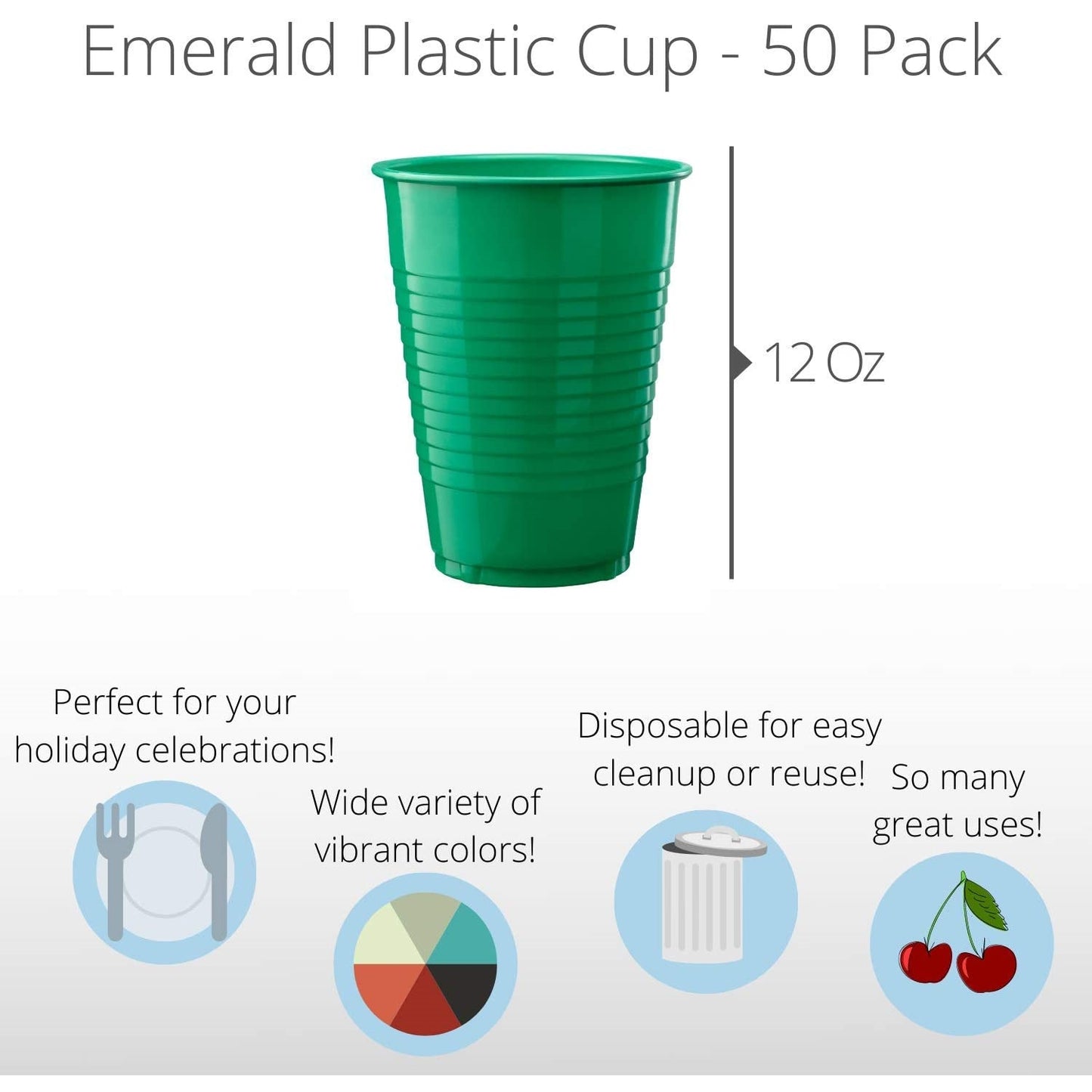 12 Oz. Emerald Green Plastic Cups - 50 Ct.
