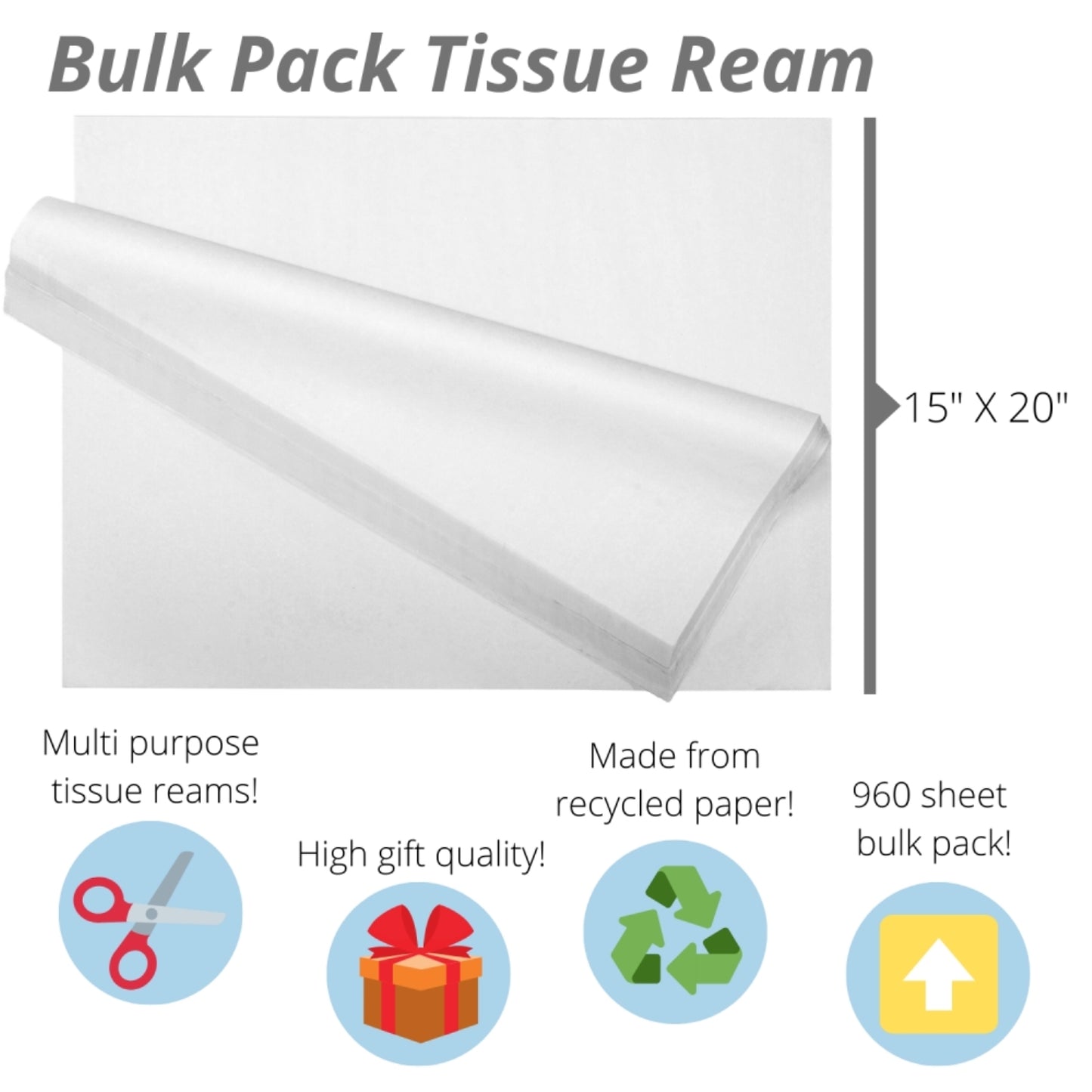 Case Of 6 - 15" x 20" White Tissue ream - 960 sheets