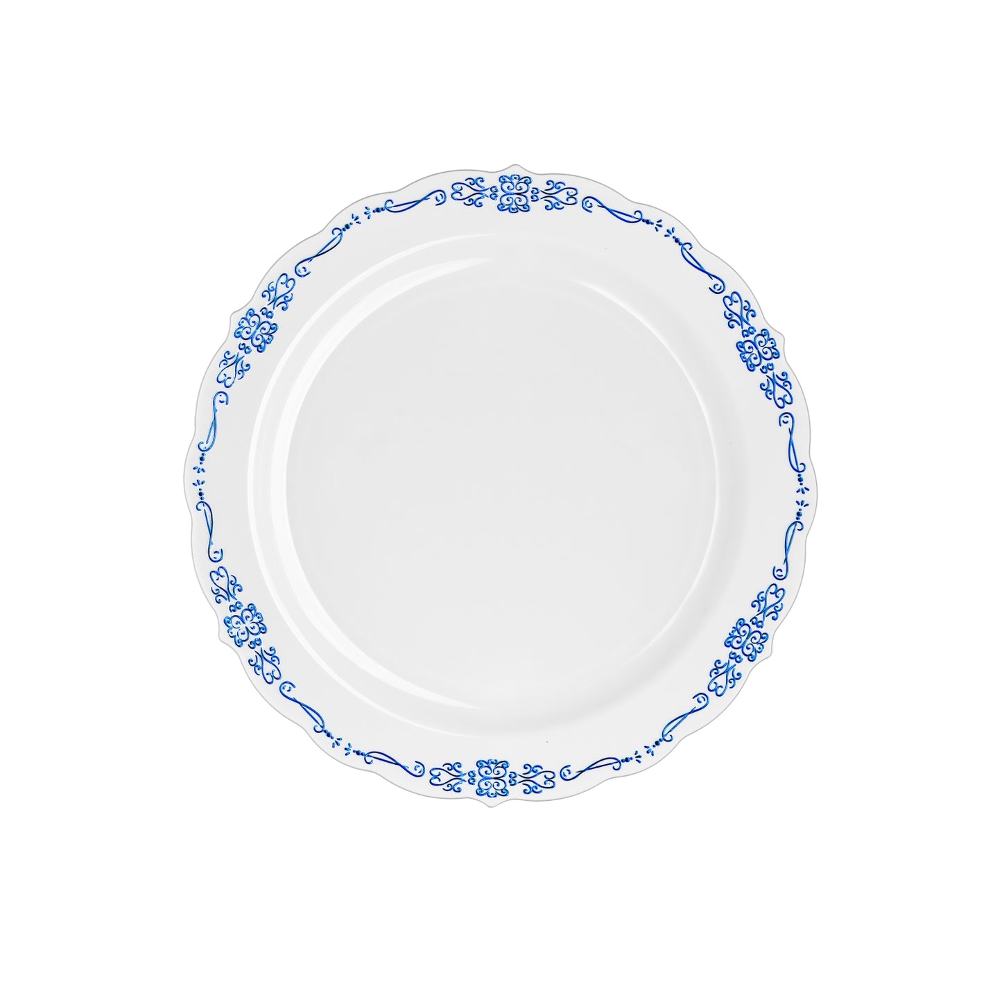 Case of 6 - 10.25"  White / Navy Victorian Design Plates - 20 ct.