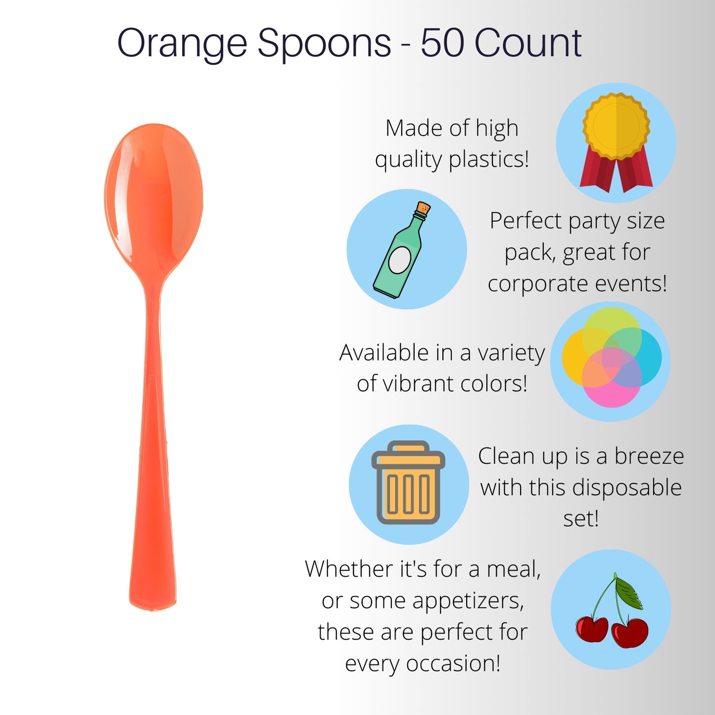 Heavy Duty Orange Plastic Spoons - 50 Ct.