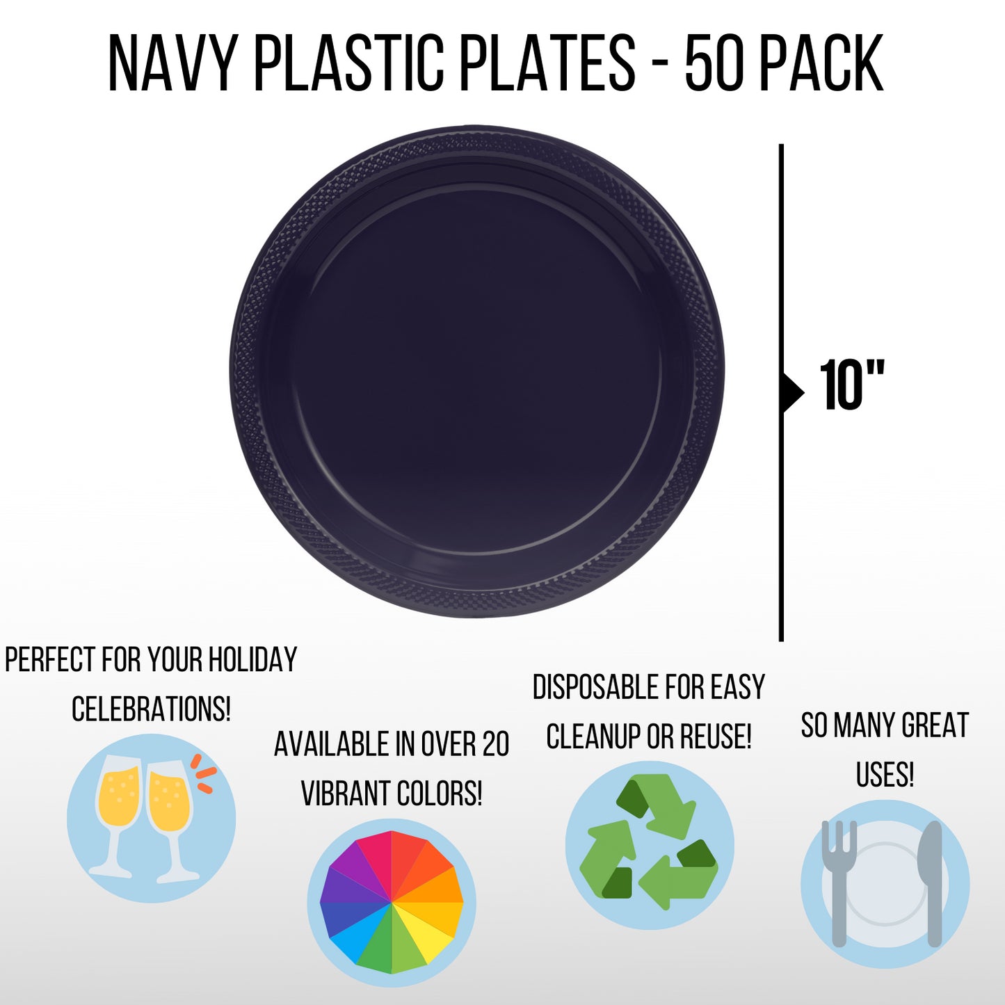 10 In. Navy Plastic Plates - 50 Ct.