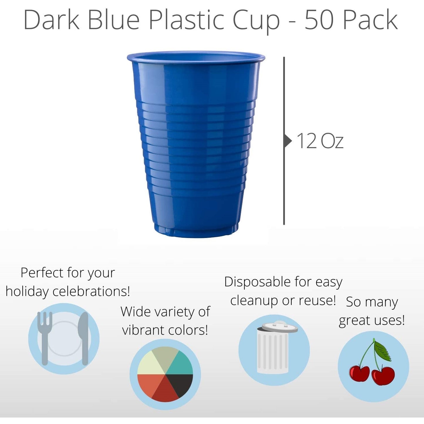 12 Oz. Dark Blue Plastic Cups - 50 Ct.