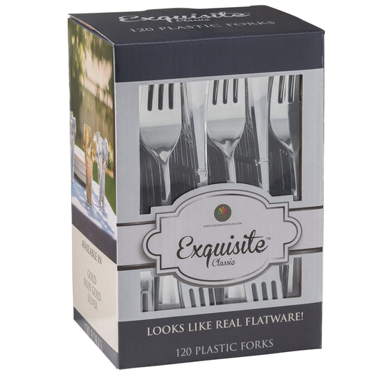Case of 12 - Exquisite Classic Silver Plastic Forks - 120 ct.