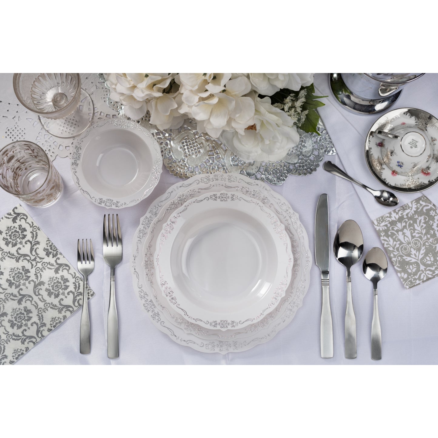7.5 In. Grey/Silver Victorian Design Plates - 20 Ct.