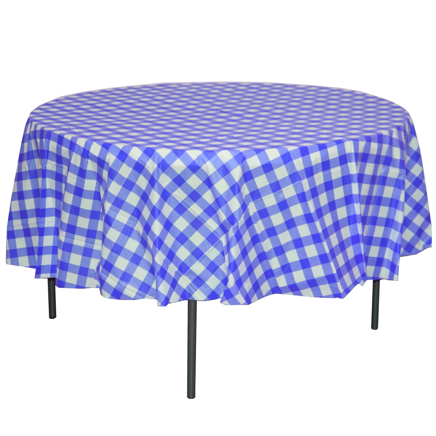 Round Blue Gingham Table Cover