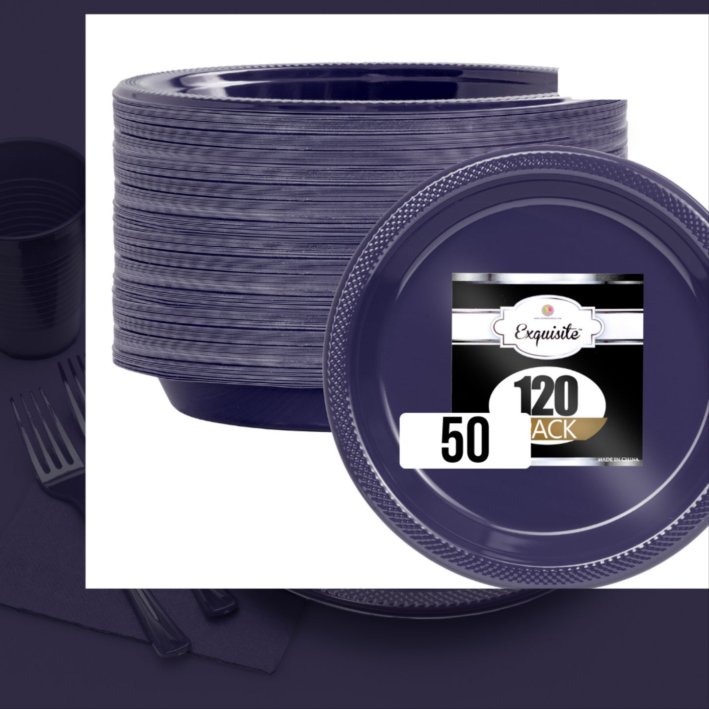 7 In. Navy Plastic Plates - 50 Ct.