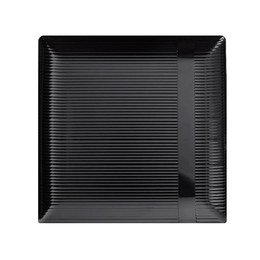 Case of 12 - Black 7.5" Zen Ridged Square Plastic Plates - 10 ct.