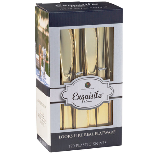 Case of 12 - Exquisite Classic Gold Plastic Knives - 120 ct.