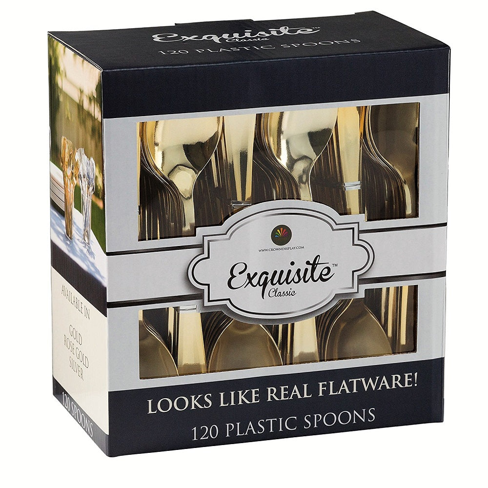 Case of 12 - Exquisite Classic Gold Plastic Spoons - 120 ct.