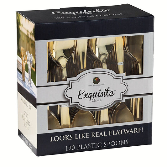 Case of 12 - Exquisite Classic Gold Plastic Spoons - 120 ct.