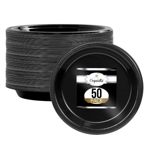 10 In. Black Plastic Plates - 50 Ct.