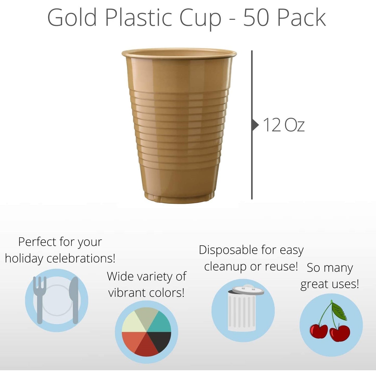 12 Oz. Gold Plastic Cups - 50 Ct.