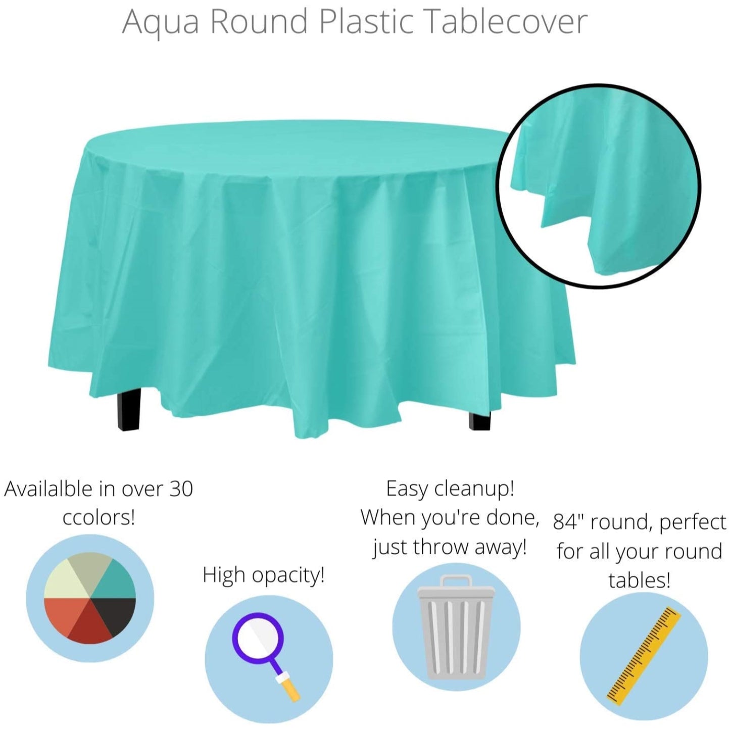 Premium Round Aqua Blue Table Cover