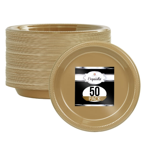 10 In. Gold Plastic Plates - 50 Ct.