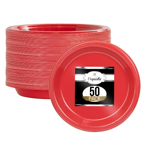 10 In. Red Plastic Plates - 50 Ct.