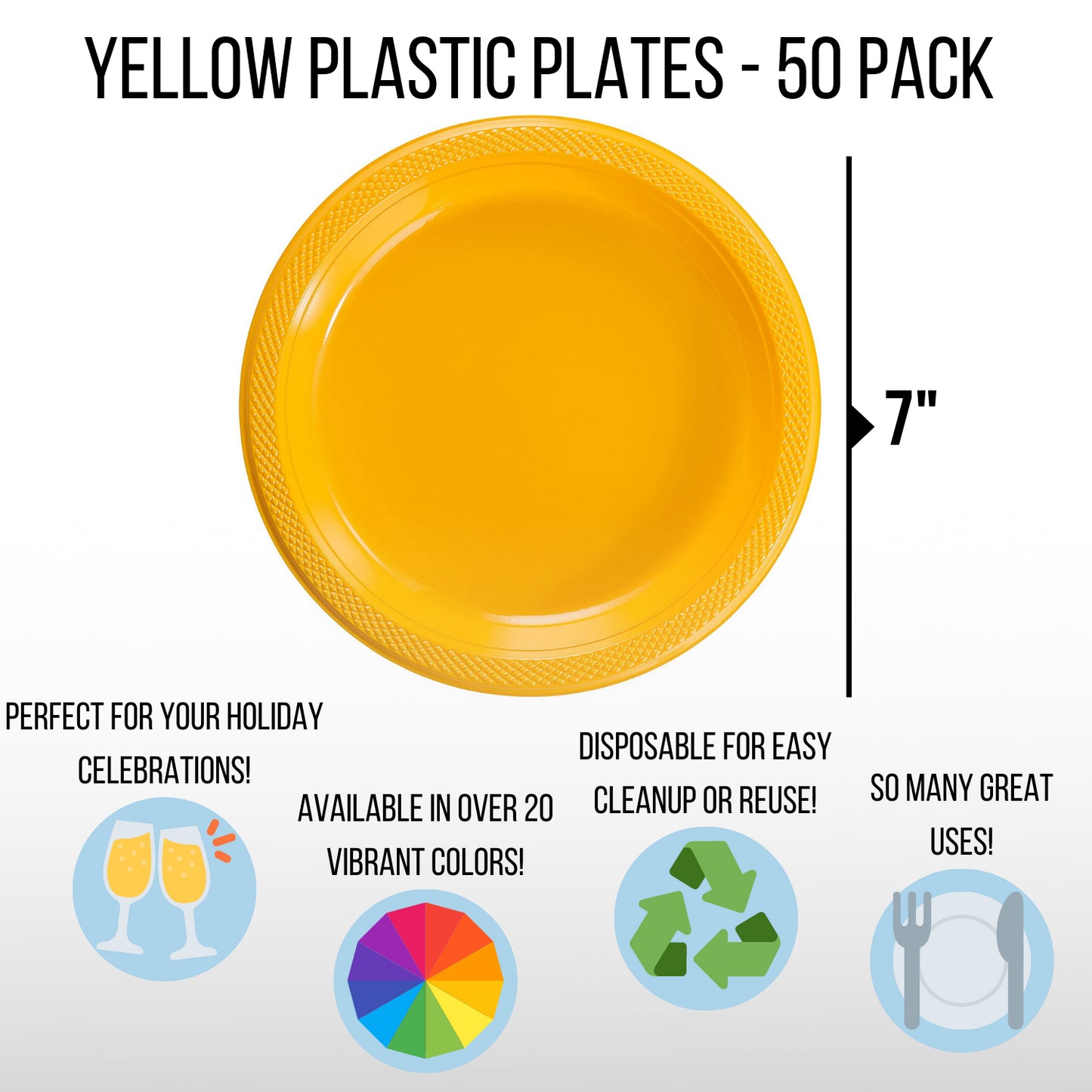 7 In. Yellow Plastic Plates - 50 Ct.