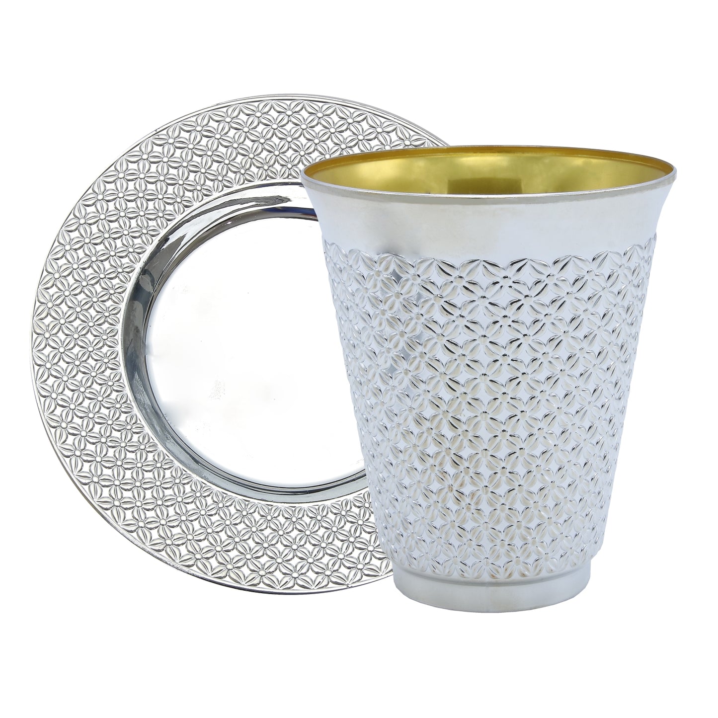 Case of 24 - Silver Kiddush Cup & Plate Set - 5 ct.
