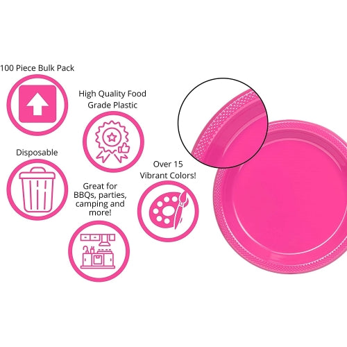 9 In. Cerise Plastic Plates - 50 Ct.