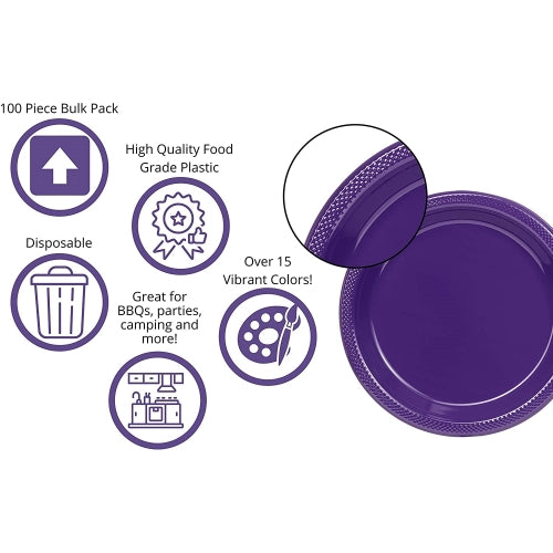 9 In. Purple Plastic Plates - 50 Ct.