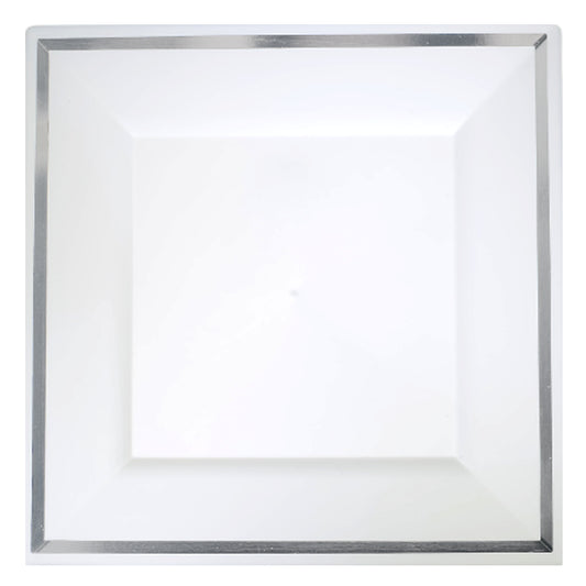 10 In. White/Silver Line Square Plates - 10 Ct.