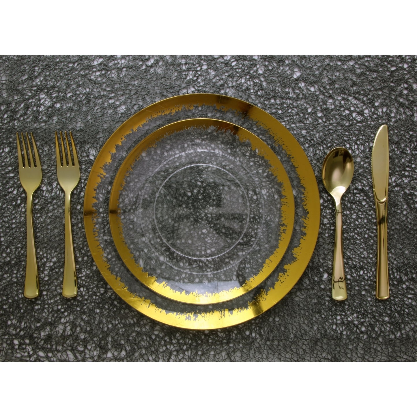 Case of 12 - 8" Gold Scratched Design Plastic Plates (10)