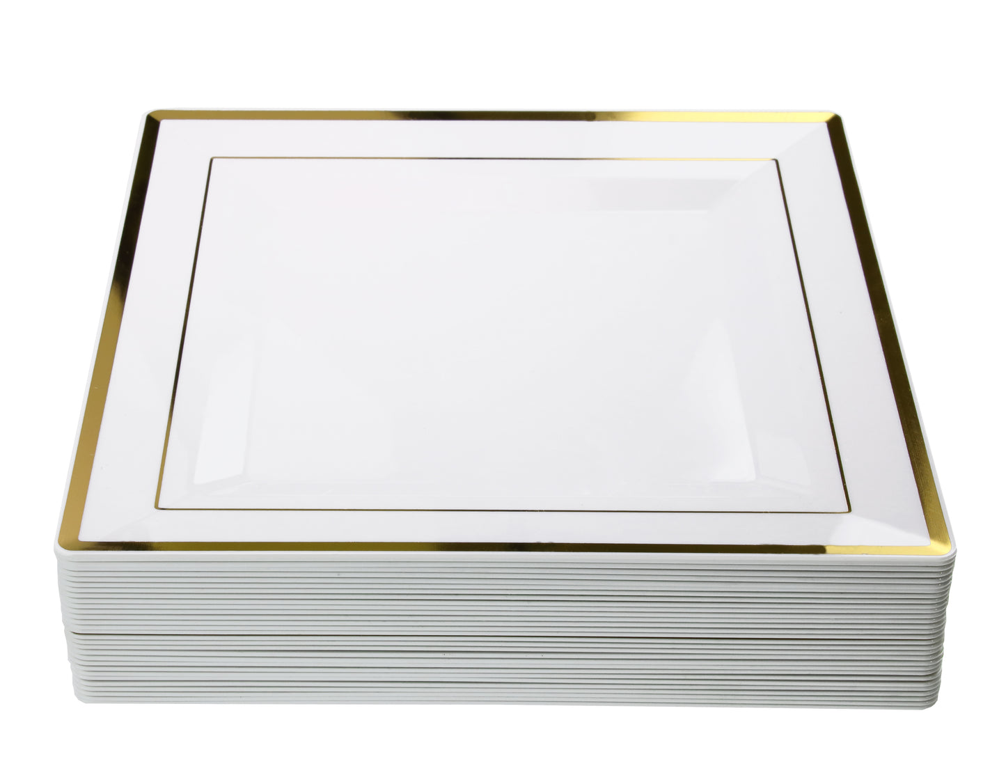 8 In. White/Gold Line Square Plates - 10 Ct.